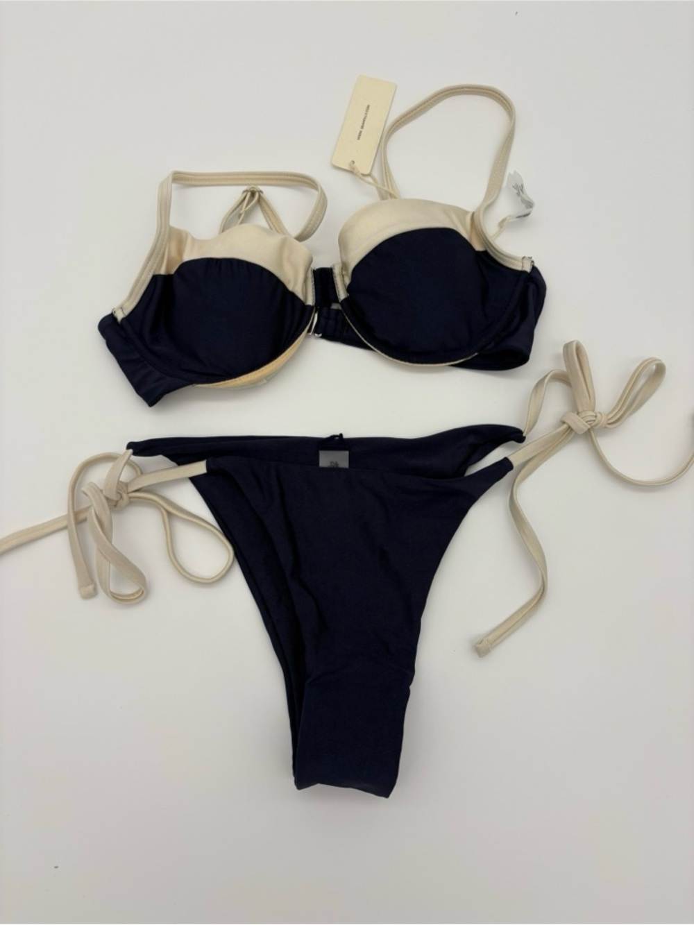 Two-Tone Navy and Cream Underwire Bikini Set
